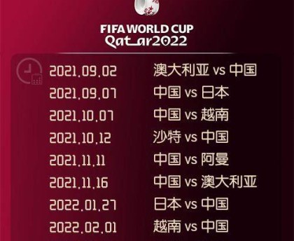 国足12强赛赛程：前2场连战澳日 末轮客战阿曼